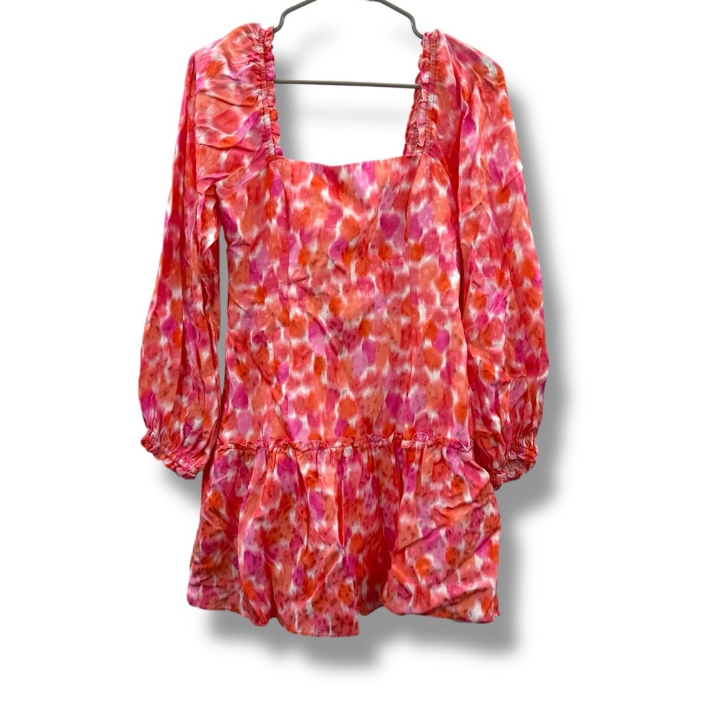 Amanda Uprichard‎ Mini Dress Women’s Size Small Pink Orange Long Sleeve Ruffle
